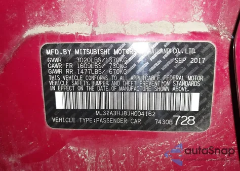 2018 Mitsubishi Mirage Es z USA, uszkodzony, nr VIN ML32A3HJ8JH004162